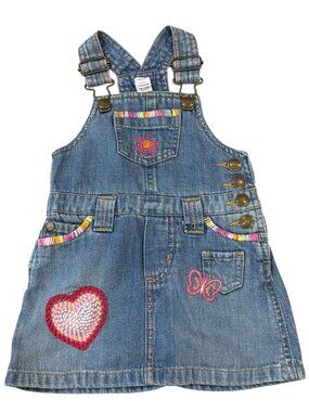 Vintage Gap Baby Denim Overall Dress 6-12 Months Embroidered